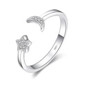 Moon and Star 925 Sterling Silver Women's Ring image