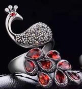 Peacock Ruby Red Silver Ring image