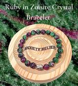 Ruby in Zoisite Anxiety Relief Crystal Bracelet Bead Elastic Anxiety Buddha Charm - Depression Relief 8mm image