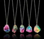 ANGEL AURA CRYSTAL QUARTZ CHAKRA MULTICOLOUR  NECKLACE WIRE-WRAPPED PENDANT image