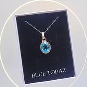 Blue Topaz Amulet Crystal Pendant 925 Sterling Silver Necklace image