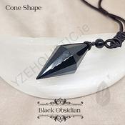 Black Obsidian Crystal Aura Body Protection Amulet Pendant  Necklace Cone Shape image