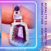 Auralite 23 Crystal -  Rainbow Moonstone -  Amethyst - Sterling Silver Amulet Necklace image