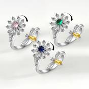 Anxiety Spinning Fidget Ring  'Flower and Bee'  925 Sterling Silver image