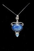 Kyanite ~ Moonstone Crystal Necklace 925 Sterling Silver "Soul Glow" ~ Amulet image
