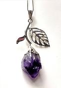 Amethyst Crystal Necklace Cluster Gemstone Silver Leaf Flower Pendant image
