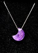 Amethyst Moon Crystal Necklace Purple Pendant " I love you to the moon and back " 925 Sterling silver. image