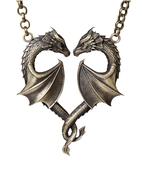 Double Dragon Heart Necklace - Endless Love Celtic Dragon Wings Lovers Dragon Bronze Necklace Pendant Amulet image