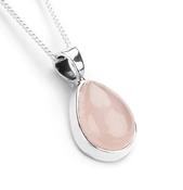 Rose Quartz Crystal Necklace Drop Shape 925 Sterling Silver Pendant 20-30mm image