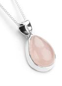 Rose Quartz Crystal Necklace Drop Shape 925 Sterling Silver Pendant 15×30mm image
