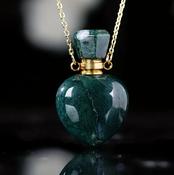 Heart Indian Agate Natural Gemstone Crystal Perfume Essential Oil Bottle Necklace Gem Pendant image