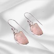 Rose Quartz Rough Crystal Earrings 925 Sterling Silver image