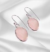 Rose Quartz Rough Crystal Earrings 925 Sterling Silver image