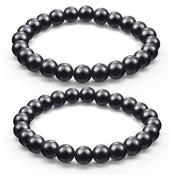 Shungite Crystal Bracelets Set of 2 (8 and 6mm bead) Elastic image