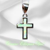 Ethiopian Opal Cross Natural Stone Pendant 925 Sterling Silver image