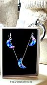 Ammolite crystal Crescent Moon Earrings &amp; Pendant Blue Rainbow Multicolour Set image