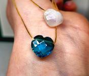 Dainty Sky Blue Topaz / Moonstone Crystal Necklace Heart Amulet Pendant 925 Sterling Silver image