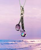Amethyst Crystal Pendant Double Oval Necklace 925 Sterling Silver Vintage Style Pendant image