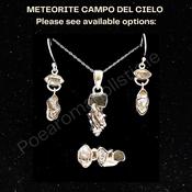 Meteorite Campo Del Cielo Genuine Moldavite Herkimer Diamond Crystal Set Amulet Necklace + Earrings +Ring, Claw Setting 925 Sterling Silver Gift Set image