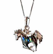 Horse Pendant Abalone Shell Crystal Necklace 925 Sterling Silver image