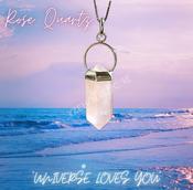 Rose Quartz Crystal Neckless Pendant Unconditional Love Amulet Heloxahon Shape Point 925 Sterling Silver image