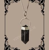 Black Obsidian Crystal 925 Sterling Silver Pendant Heloxahon Point Necklace image