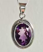 Amethyst Crystal Pendant Necklace Oval Shape 925 Sterling Silver image