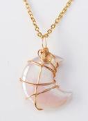 Rose Quartz Angel Aura Moon Necklace Wire wrapped Pendant image
