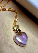 Heart Rose Quartz Aura Crystal Necklace Gemstone Perfume Essential Oil Bottle 18K Gold Filled image