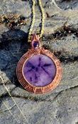 Amethyst ~ Auralite 23 Crystal Amulet Pendant Necklace "REBIRTH" Wire-wrapped Round Copper image