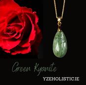 Green Kyanite Crystal " Soul &amp; Spirit" Gold Amulet Pendant Necklace image