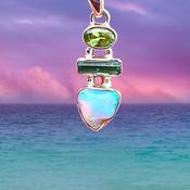 Ethiopian Opal Crystal with Tourmaline and Peridot Amulet Necklace image