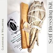 SELF BLESSING KIT AAA GRADE WHITE SAGE SMUDGE STICK   4" /PALO SANTO 4" / CLEAR ROCK QUARTZ  Home Cleansing Incense for House Cleansing and Burning S image