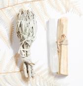 SELF BLESSING KIT AAA GRADE WHITE SAGE SMUDGE STICK   4" /PALO SANTO 4" / CLEAR ROCK QUARTZ  Home Re-energizing Incense for House Cleansing and Burni image