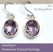 Amethyst Crystal Earrings Oval 925 Sterling Silver image