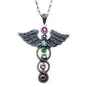 Angel Wings Necklace Chakra Crystal Caduceus Pendant image