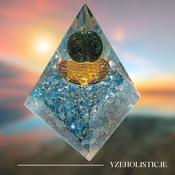 Orgone Pyramid Aquamarine with Jade Sphere Natural Quartz Positive Energy Generator Orgonite Crystal Chakra Healing Flower of life Meditation with Cr image