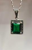 Emerald Crystal 925 Sterling Silver Pendant Necklace Rectangular Shape image