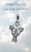 Claddagh Silver Celtic Cross Trinity Knot Crystal Pendant image