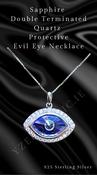 Evil Eye Blue 925 Sterling Silver Pendant Sapphire Crystal in Double Terminated Clear Rock Quartz Crystal Necklace Talisman image