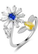 Spinning Fidget Crystal Silver Anxiety Ring 'Flower and Bee'  "You are my Sunshine" with message image