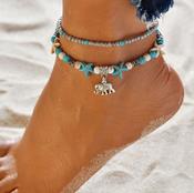 Anklet - Turquoise Blue Starfish Silver Heart Double Layer image