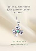 Lucky Clover Sterling Silver Celtic Knot Emerald Pendant Necklace image