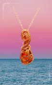 Aurora Fire Opal Crystal Necklace Cabochon Wirewrapped Copper Drop Shape Crystal Amulet Pendant image