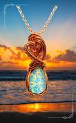 Aurora White Multicolour Opal Drop Cabochon Wirewrapped Crystal Amulet Necklace image