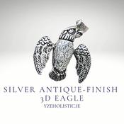 Silver Antique-Finish Moveable 3D Eagle Pendant Necklace image