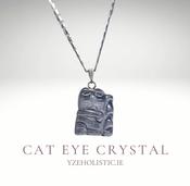 Cat Eye Crystal Pendant Necklace Cat Shape Carving Grey Natural Stone "Safe Zone" image