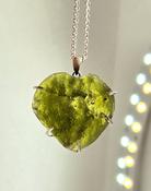 Moldavite Heart Shape Crystal Amulet Necklace Pendant Talisman 925 Sterling Silver image