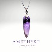 Amethyst Point Purple Crystal Natural Stone Silver Pendant Necklace image