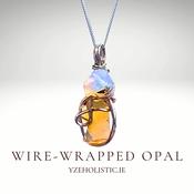Opal Natural Stone Raw Silver Wire-Wrapped Pendant Necklace image